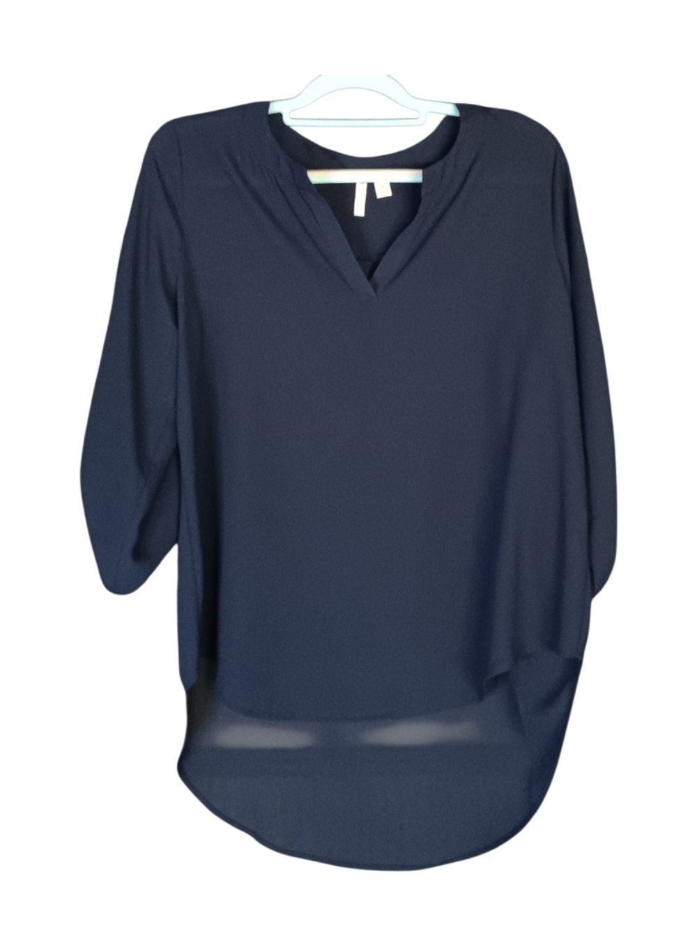 Women's Navy Split V-Neck Blouse